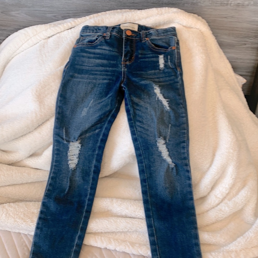 HABITUAL GIRL Distressed Denim Mid Rise Skinny Jeans Stretch Size 6X Whiskered